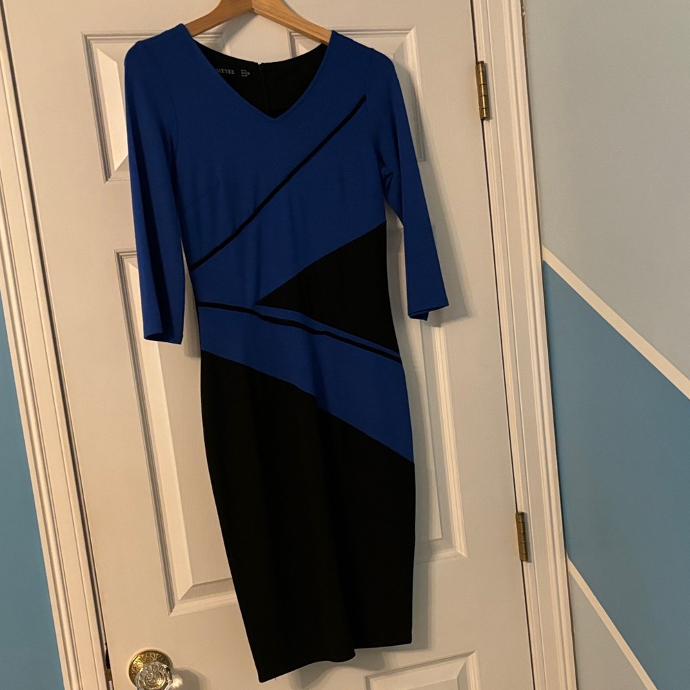 Chic Blue and Black Long Sleeve Dress